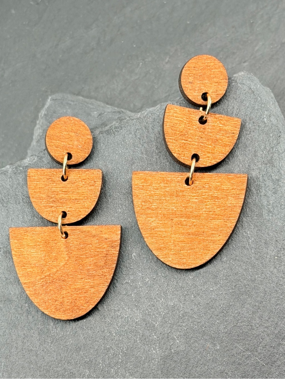 🍒3/$30 New Natural Wooden Geometric Three-Tiered Earrings